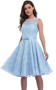 SZ60086 Lace Wedding Guest Sleeves Knee Length Prom Dress